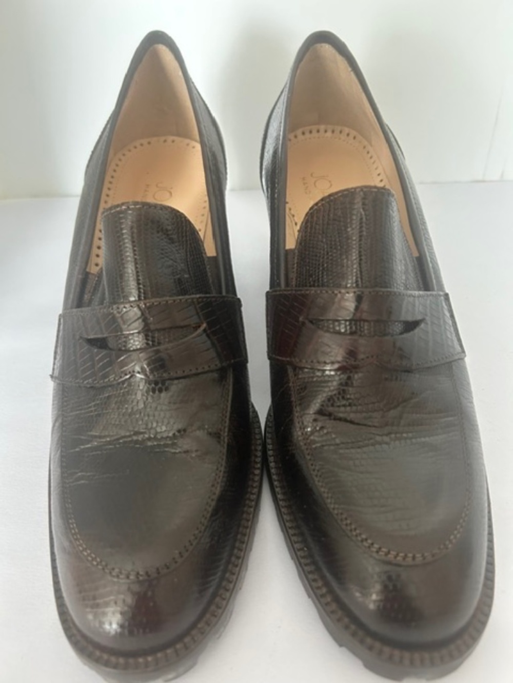 Joan and David "Guiness" Dark Brown Croc Leather Stacked Heel-Sz. 40 NB